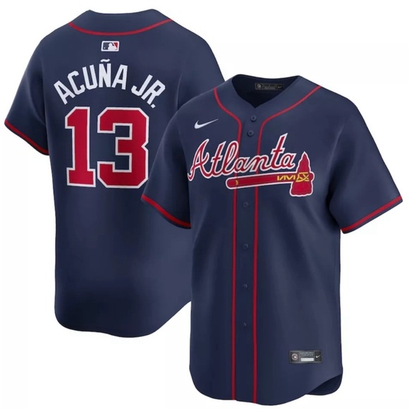 Nike Atlanta Braves Ronald Acuna Jr Navy Jersey MLB Baseball Men’s Sz XL - Picture 3 of 6